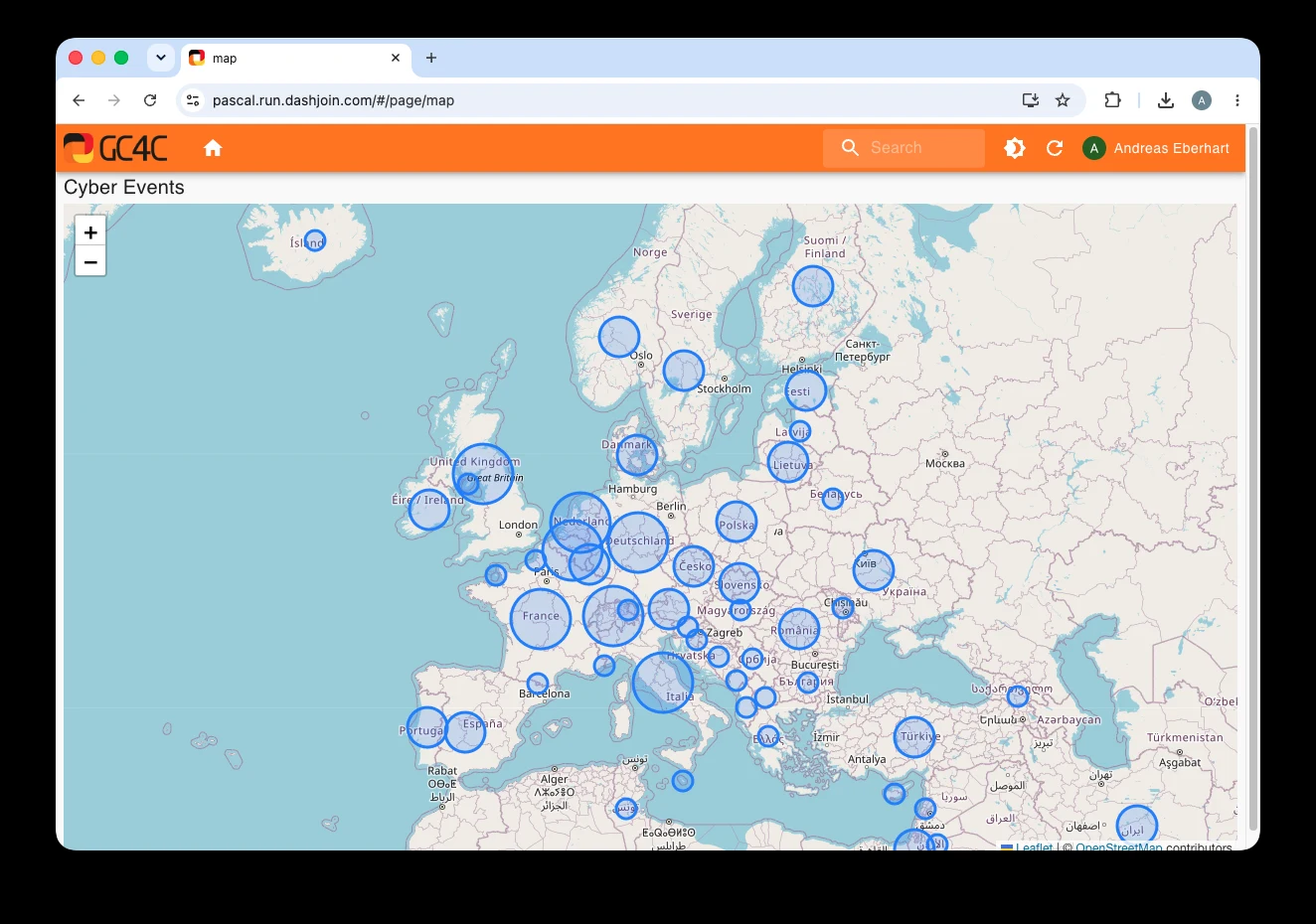 PASCAL-Dashboard: Cyber Events auf der Europakarte